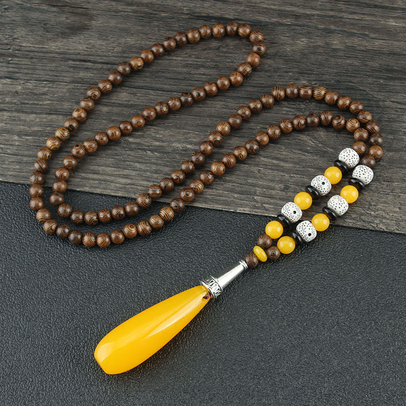 Buddha Stones Tibetan Wenge Wood Bodhi Seed Agate Balance Peace Necklace Pendant - Wenge Wood&Resin Yellow Water Drop - image 20