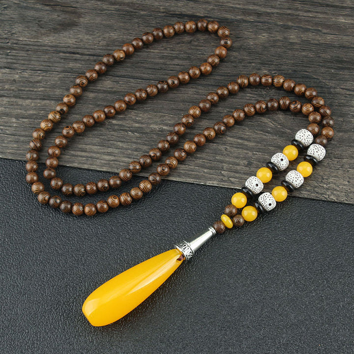 Buddha Stones Tibetan Wenge Wood Bodhi Seed Agate Balance Peace Necklace Pendant - Wenge Wood&Resin Yellow Water Drop - image 20