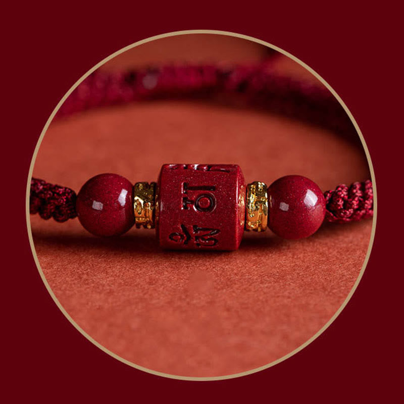 Buddha Stones Tibet Cinnabar Om Mani Padme Hum Engraved Blessing Braided Bracelet - image 8