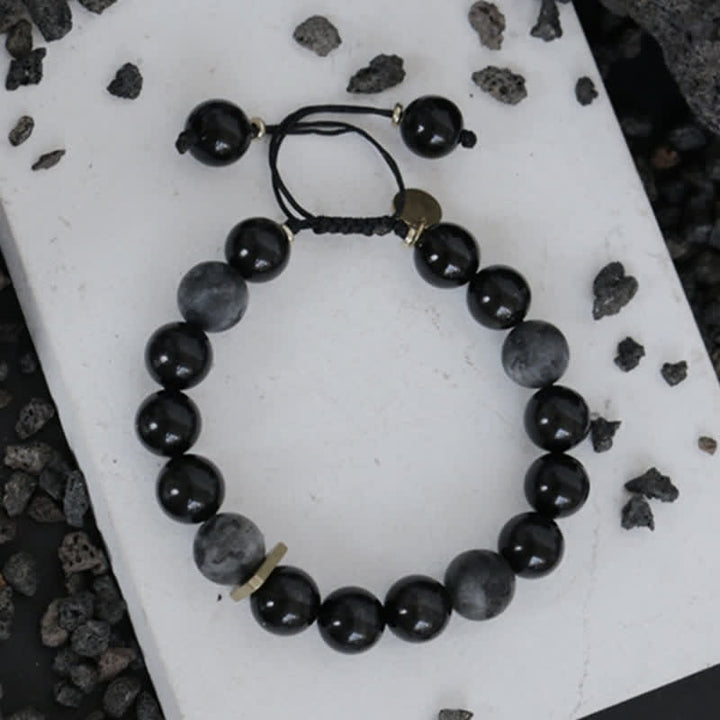 Buddha Stones Black Obsidian Black Glitter Stone Purification Bracelet - image 11