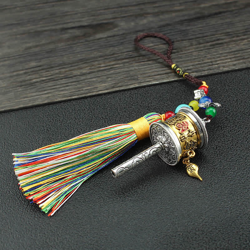 Tibet Om Mani Padme Hum Prayer Wheel Tassel Bag Car Hanging Decoration - 6.2cm*2.5cm - image 1
