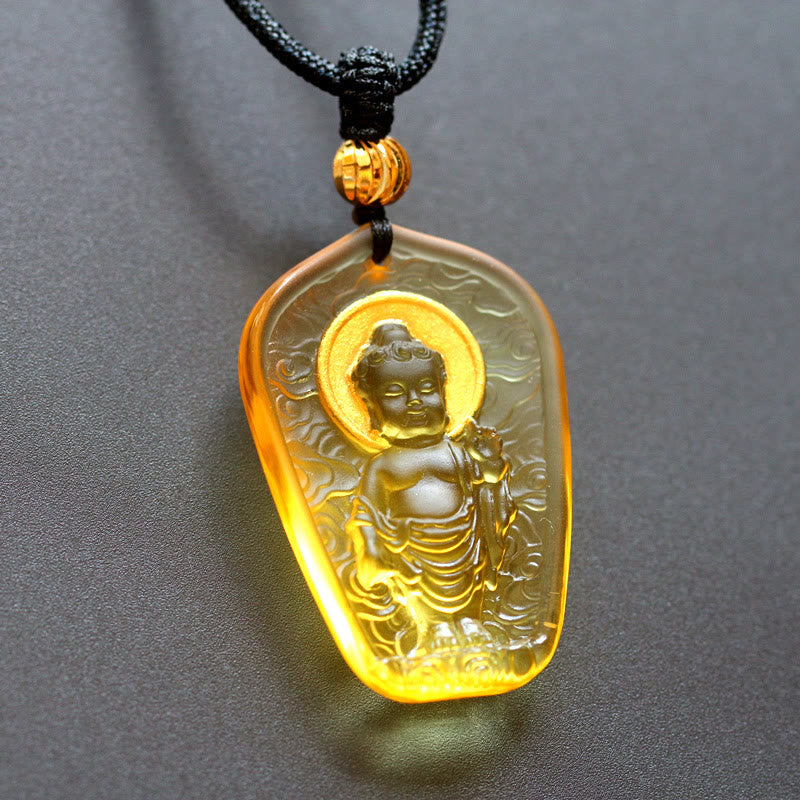 Buddha Stones Tibetan Buddha Liuli Crystal Serenity Necklace Pendant - Yellow Buddha Light - image 5
