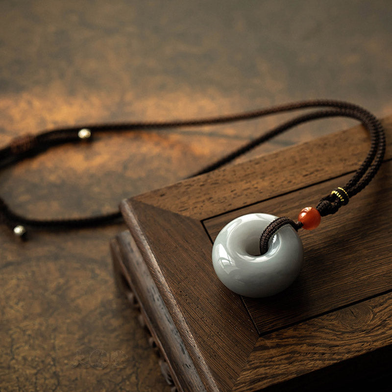 Buddha Stones Natural Round Jade Gray Jade Peace Buckle Luck Necklace Pendant - image 21
