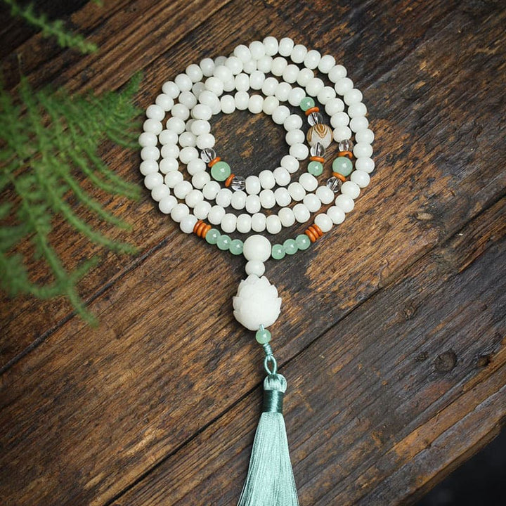 Buddha Stones White Bodhi Seed Mala 108 Beads Protection Bracelet - image 1