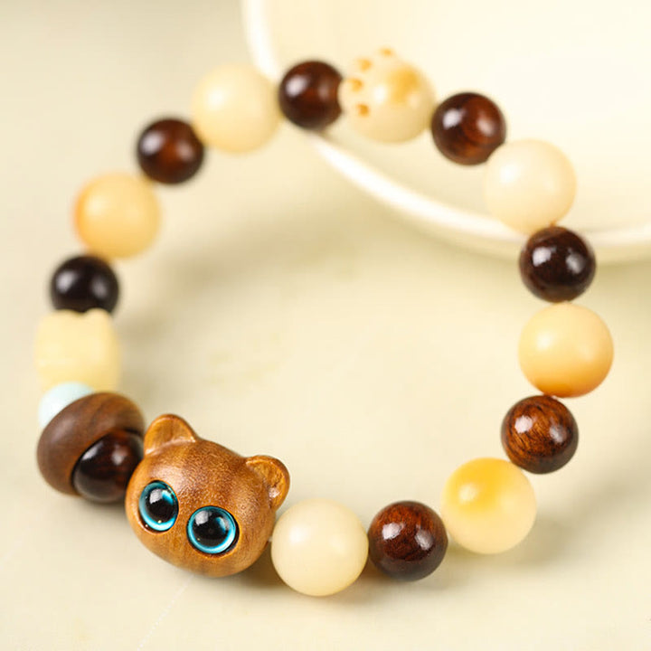 Buddha Stones Natural Bodhi Seed Sandalwood Lucky Cute Cat Head Paw Claw Peace Bracelet - image 2