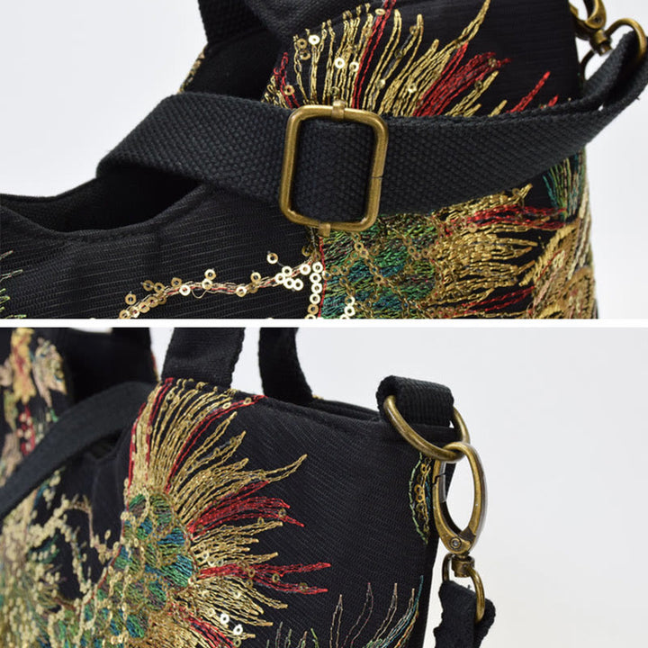 Buddha Stones Peacock Double-sided Embroidery Tote Bag Shoulder Bag Crossbody Bag - image 10