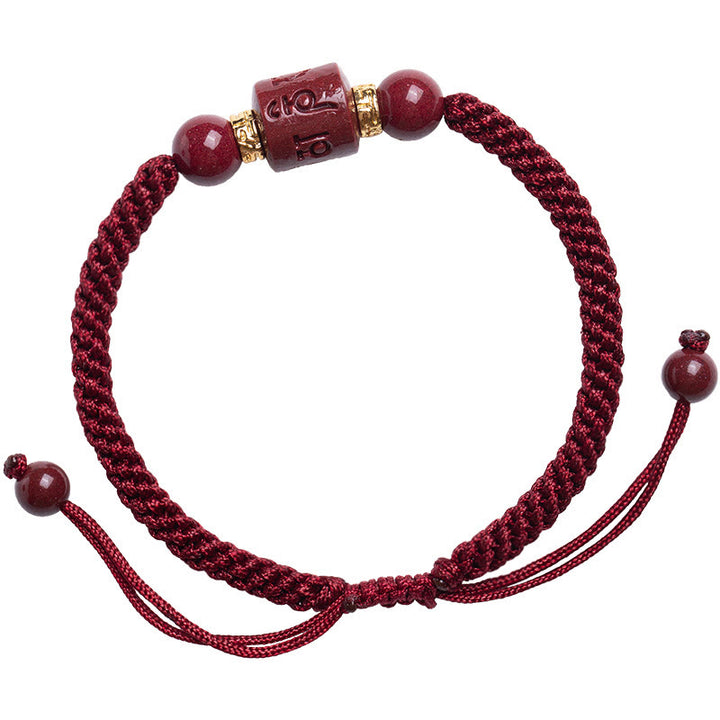 Buddha Stones Tibet Cinnabar Om Mani Padme Hum Engraved Blessing Braided Bracelet - image 12