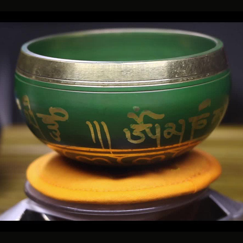 Buddha Stones Tibetan Meditation Sound Bowl Handcrafted for Healing and Mindfulness Support Protection Singing Bowl Set - Green - 3.74IN (9.5CM) - image 5