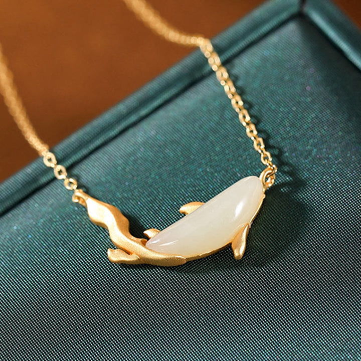 Buddha Stones 925 Sterling Silver White Jade Dolphin Luck Necklace Pendant - image 5