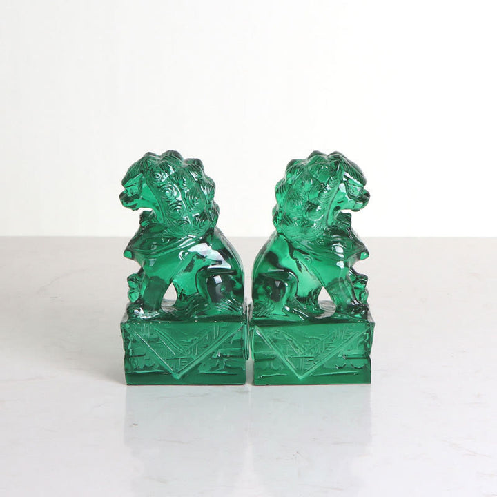 Buddha Stones 2Pcs Lion Statue Courage Strength Resin Home Office Decoration - A Pair of Lions-Green - image 12