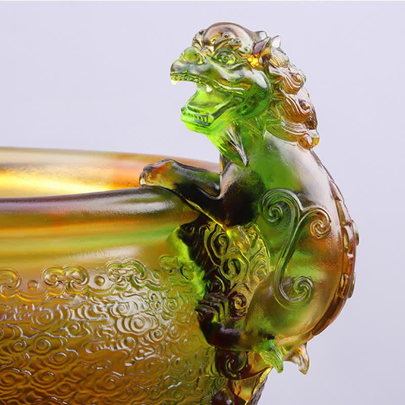 Buddha Stones Handmade Liuli Crystal PiXiu Treasure Bowl Art Piece Home Decoration - image 5