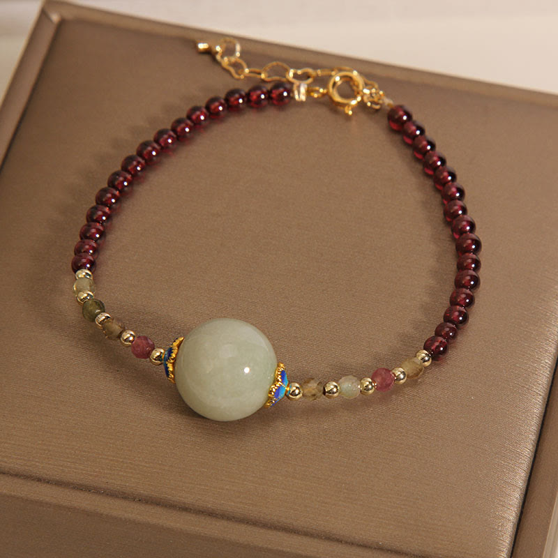 Buddha Stones Garnet Jade Bead Peace Buckle Protection Bracelet - Garnet&Bead - image 0