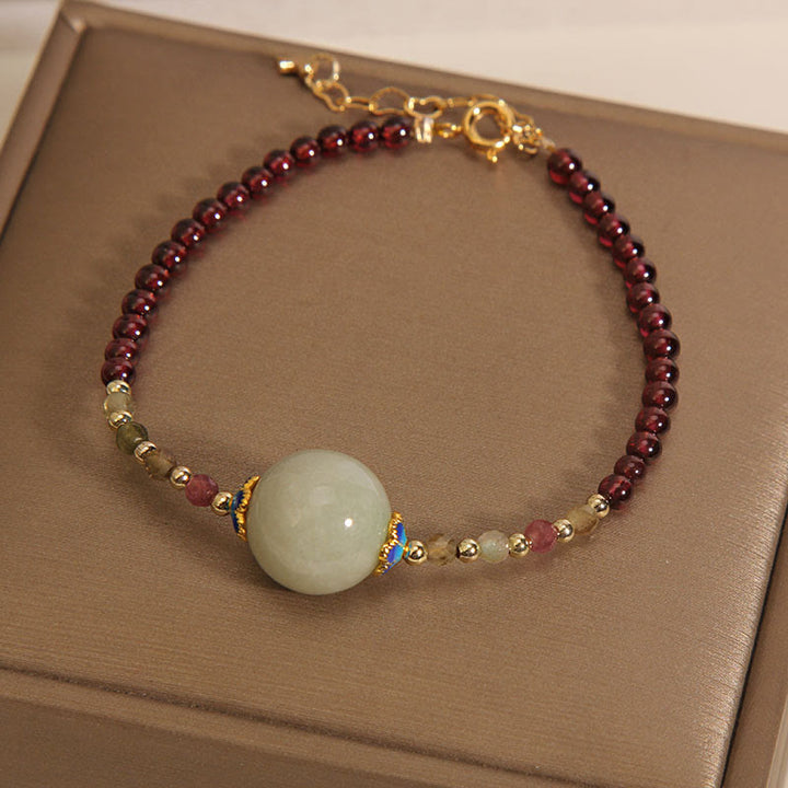 Buddha Stones Garnet Jade Bead Peace Buckle Protection Bracelet - Garnet&Bead - image 0