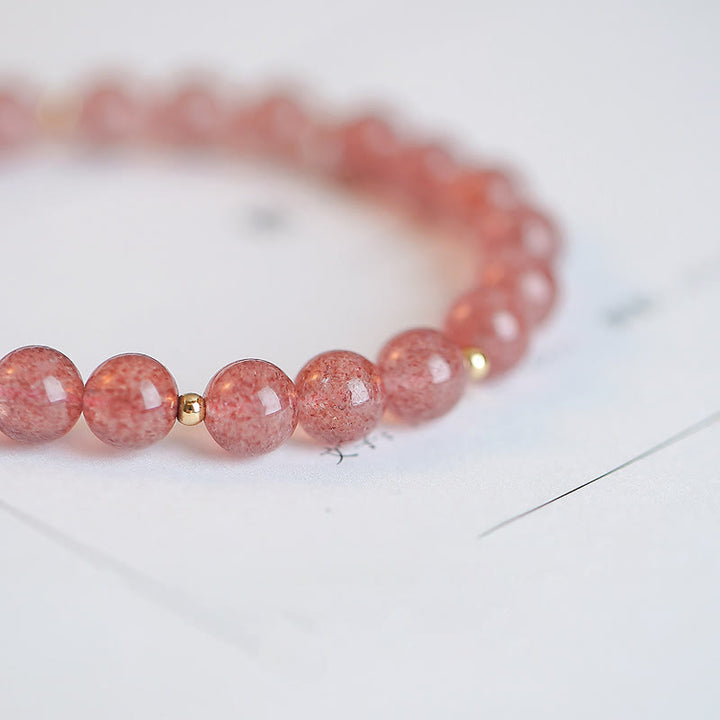 Buddha Stones 14K Gold Plated Strawberry Quartz Fu Character Healing Charm Bracelet - image 7
