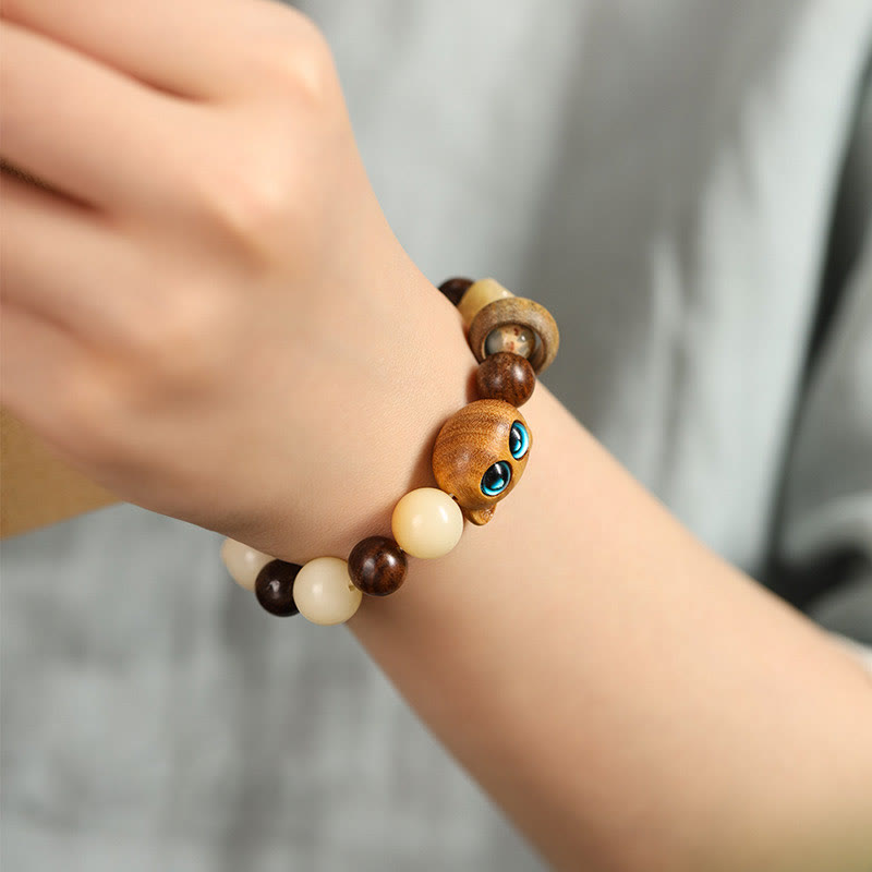 Buddha Stones Natural Bodhi Seed Sandalwood Lucky Cute Cat Head Paw Claw Peace Bracelet - image 8