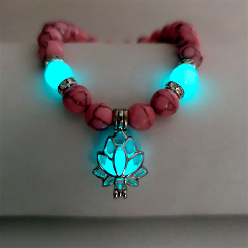 Buddha Stones Tibetan Turquoise Glowstone Luminous Bead Lotus Protection Bracelet - Pink Turquoise Blue-Green Light - image 30