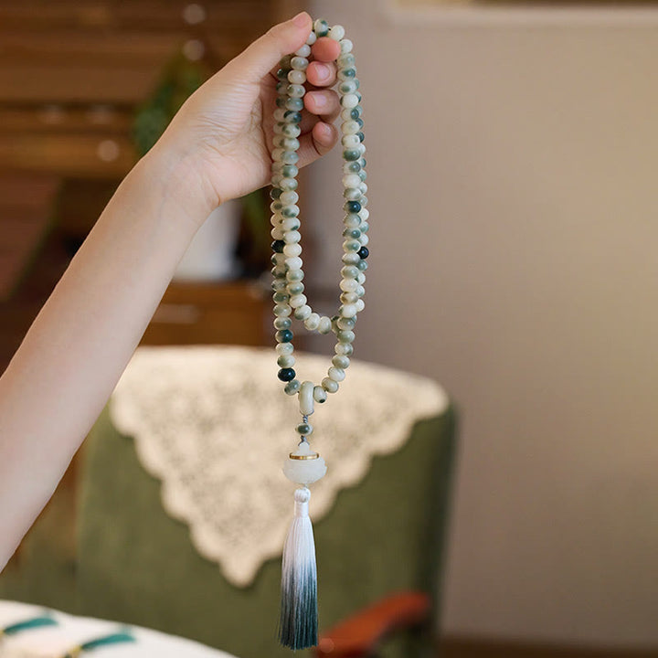 Buddha Stones Natural 108 Mala Beads Bodhi Seed Lotus Engraved Wisdom Tassel Bracelet - image 6