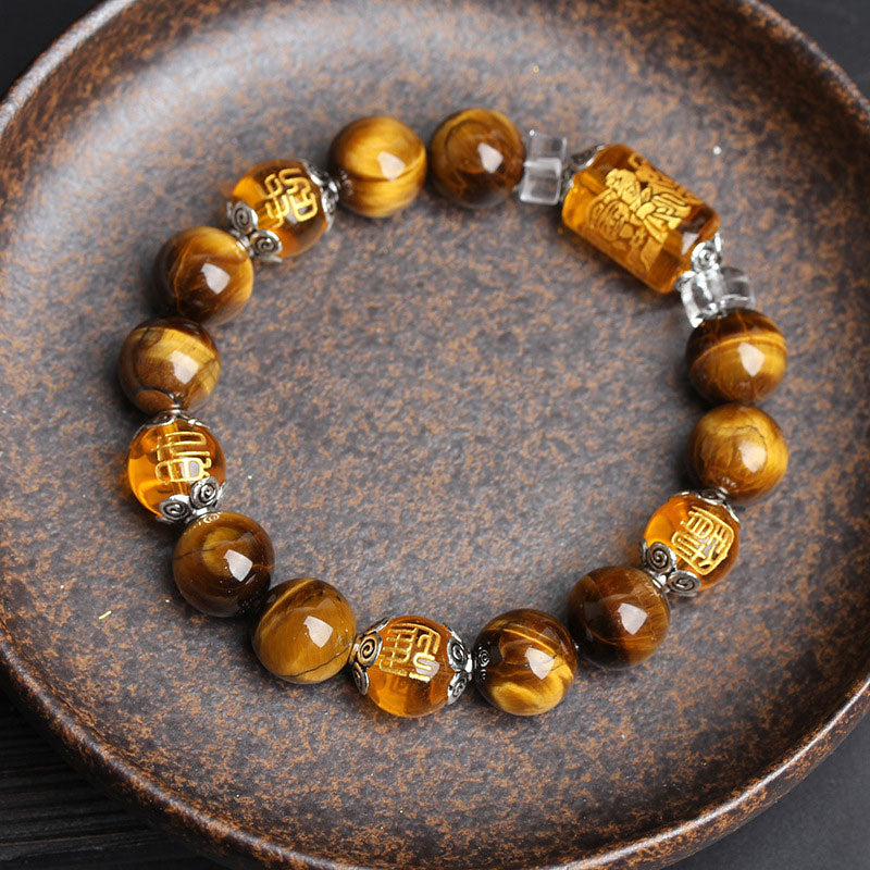 Buddha Stones Tiger Eye Bead Fortune Prosperity Bracelet - 12mm - image 0