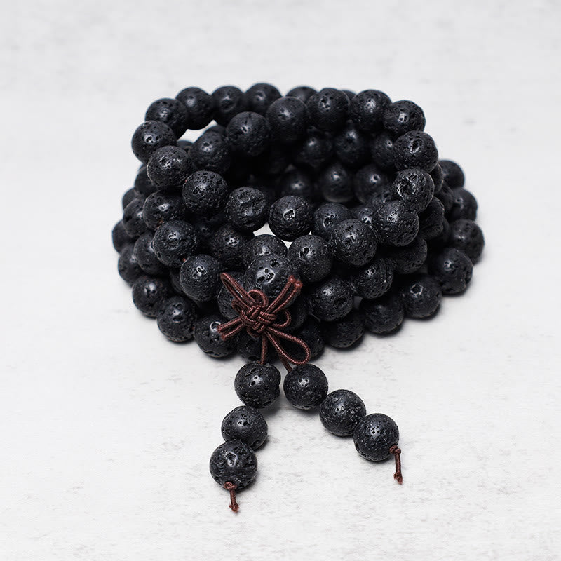 Buddha Stones 108 Natural Lava Rock Beads Prayer Mala Bracelet Necklace - image 2