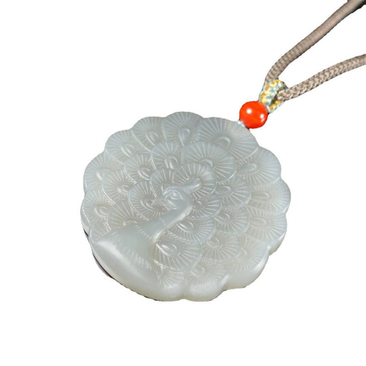White Jade Peacock Protection Blessing Necklace Pendant - image 6
