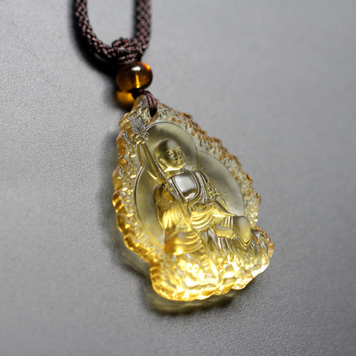 Buddha Stones Ksitigarbha Buddha Liuli Crystal Serenity Amulet Necklace Pendant - Ivory Ksitigarbha - image 5