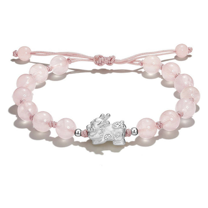 Buddha Stones Natural Black Obsidian Cat's Eye Pink Crystal PiXiu Strength Bracelet - Pink Crystal PiXiu(Wrist Circumference 14-15cm) - image 10