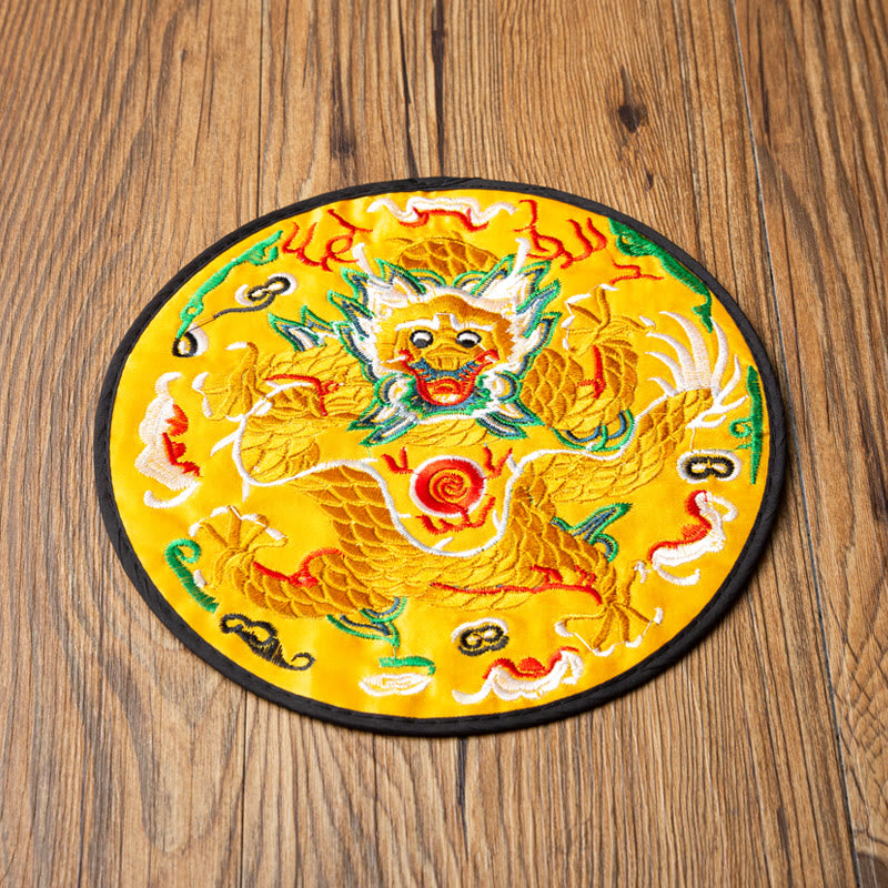 Buddha Stones Dragon Embroidery Cup Mat Pad Tea Cup Coaster Kung Fu Tea Mat - image 3