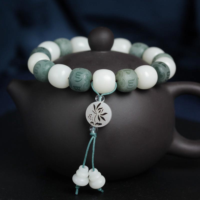 Buddha Stones White Bodhi Six True Words Protection Bracelet - 10*11mm - image 0