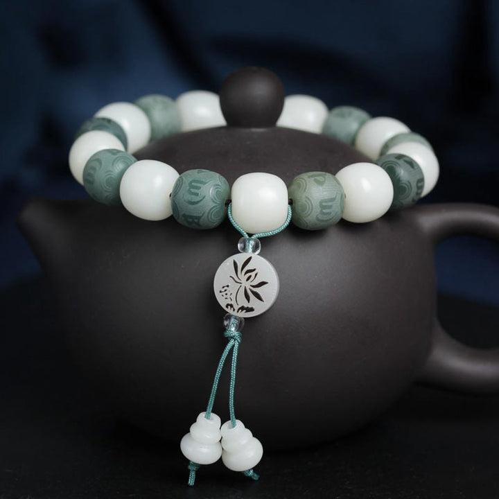 Buddha Stones White Bodhi Six True Words Protection Bracelet - 10*11mm - image 0