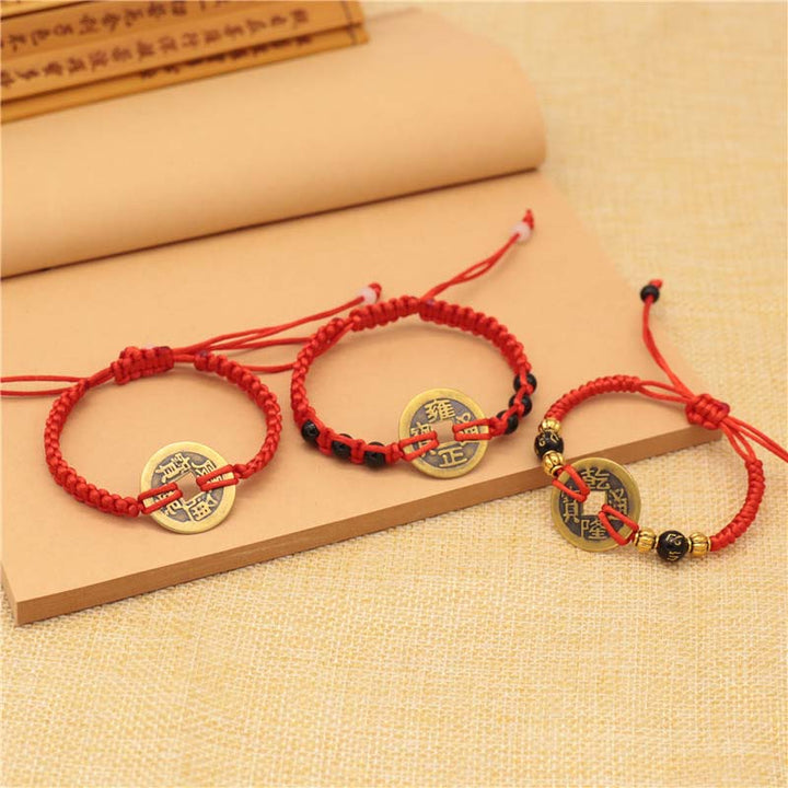 Buddha Stones Copper Coin Fortune Red String Weave Bracelet - image 1