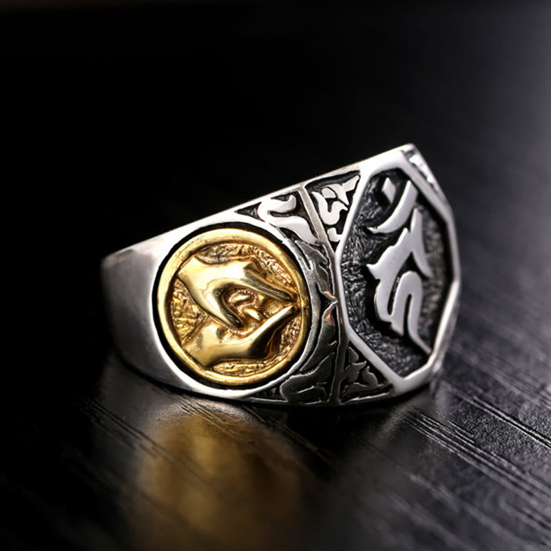 Buddha Stones 925 Sterling Silver Sanskrit Design Carved Protection Adjustable Ring - image 6