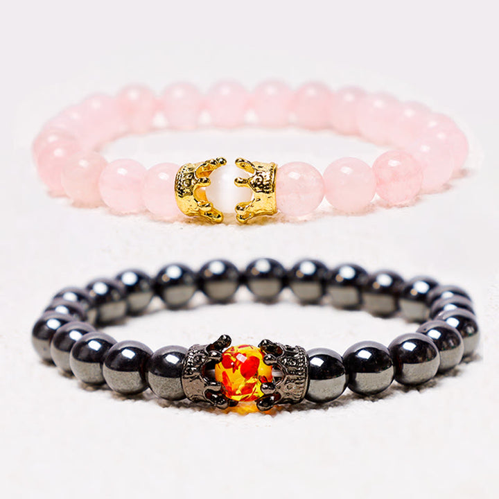 Buddha Stones Natural Stone King&Queen Crown Healing Energy Beads Couple Bracelet - image 0