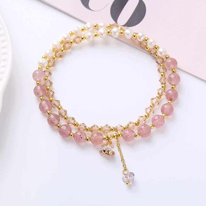 Buddha Stones Natural Amethyst Aquamarine Strawberry Quartz Pearl Peace Healing Double Wrap Bracelet - Strawberry Quartz(Love♥Healing) - image 7