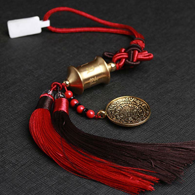 Buddha Stones Tibet Om Mani Padme Hum Prayer Wheel Nine Palace Eight Trigrams Copper Car Hanging Decoration - image 2