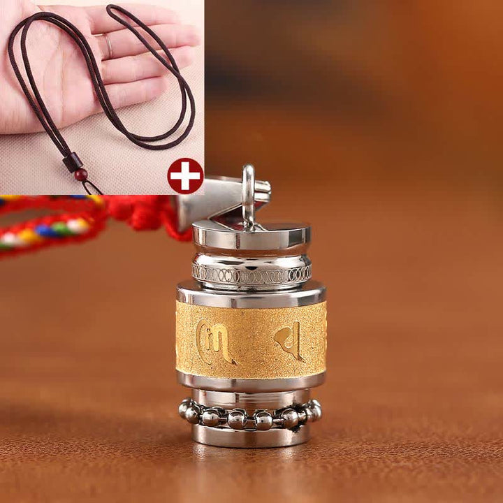 Buddha Stones Tibet Om Mani Padme Hum Shurangama Mantra Titanium Steel Wisdom Amulet Necklace Pendant - 1.2cm*1.8cm - Gold - Brown String - image 5