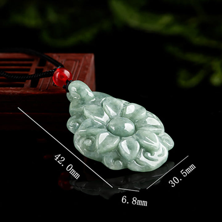 Buddha Stones Natural Jade Kalanchoe blossfeldiana Flower Pattern Luck Necklace Pendant - image 8