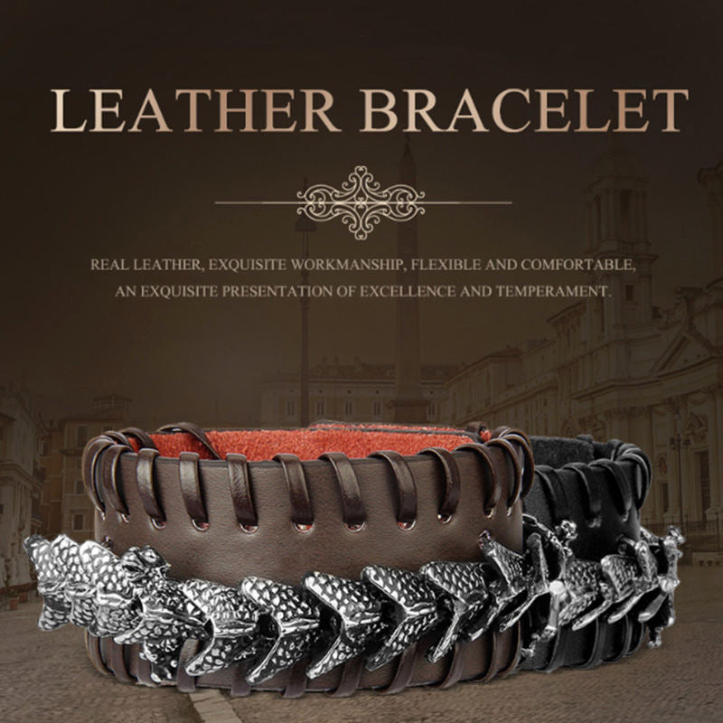 Buddha Stones Dragon Leather Protection Weave Bracelet - image 1