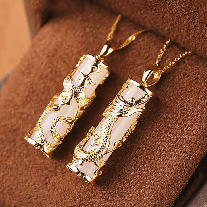 Buddha Stones Jade Dragon Phoenix Copper Blessing Harmony Necklace Pendant - image 6