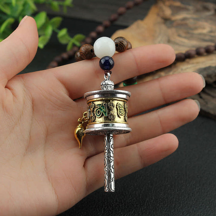 Buddha Stones Tibetan Om Mani Padme Hum Prayer Wheel Rotation Vajra Wood Necklace Pendant - image 3
