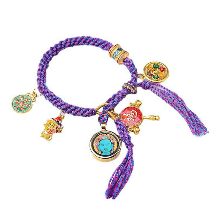 Buddha Stones Tibetan Green Tara Zakiram Goddess of Wealth Thangka Luck Braid String Bracelet - image 2
