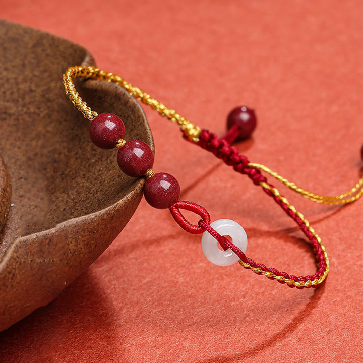 Buddha Stones Natural Cinnabar Jade Peace Buckle Blessing Bracelet - image 1