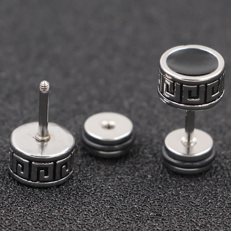 Buddha Stones Cool Men Titanium Steel Balance Round Stud Earrings - image 2