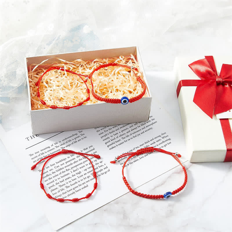 Buddha Stones 4Pcs Evil Eye Seven Knot Red String Protection Bracelet - image 8