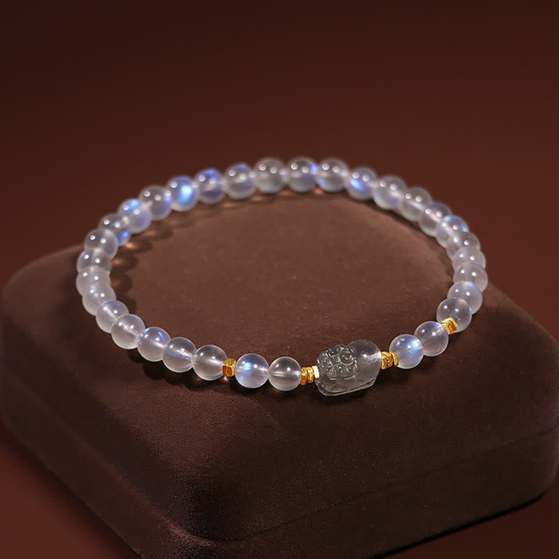 Buddha Stones 925 Sterling Silver Plated Gold Natural Moonstone PiXiu Healing Bracelet - image 1