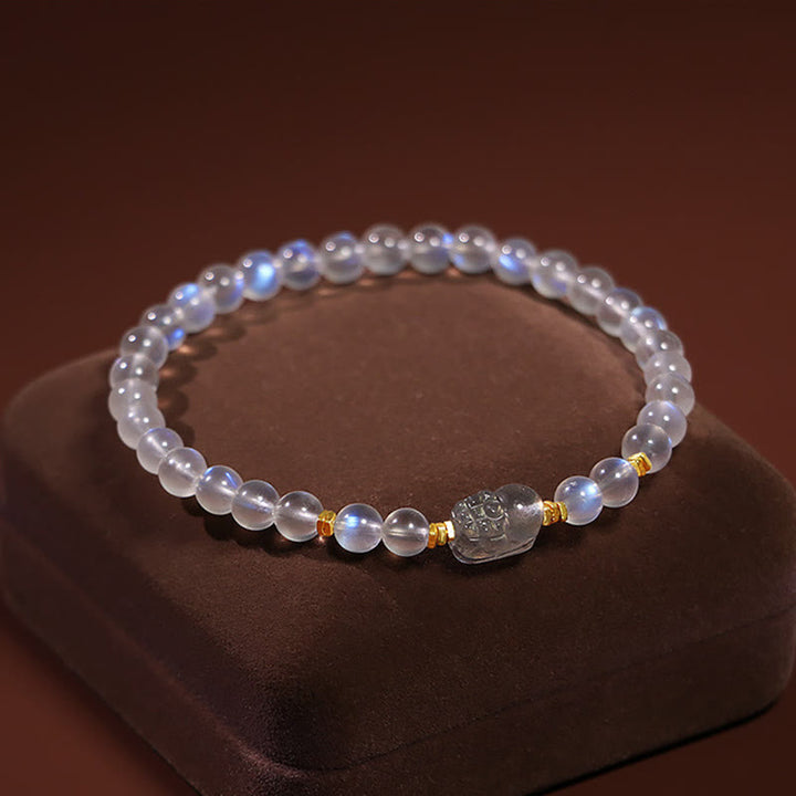 Buddha Stones 925 Sterling Silver Plated Gold Natural Moonstone PiXiu Healing Bracelet - image 1