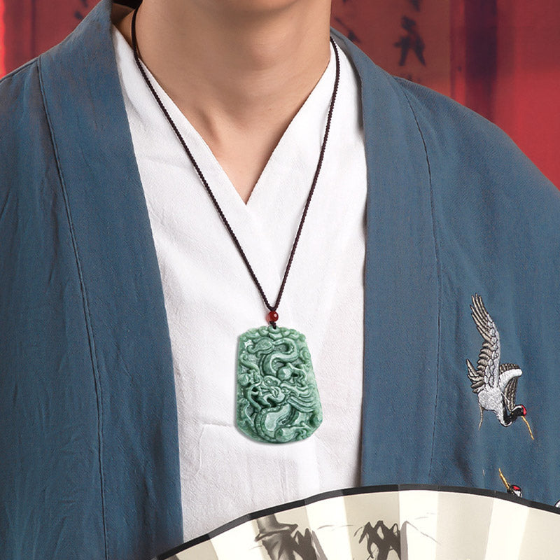 Buddha Stones Chinese Zodiac Dragon Jade Strength Necklace String Pendant - image 2