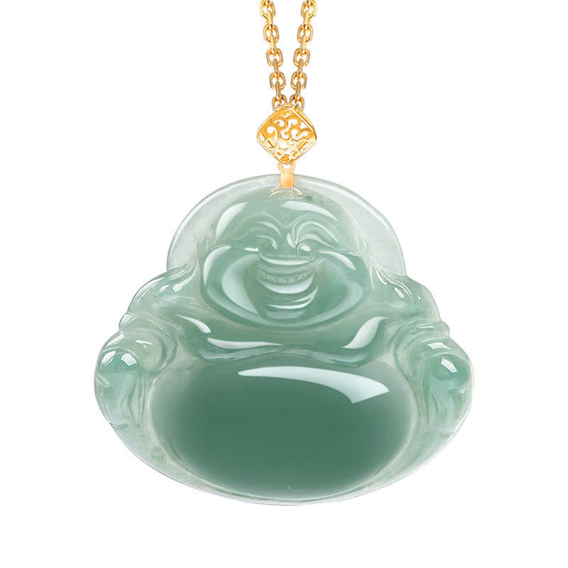 Buddha Stones Laughing Buddha Natural Jade Prosperity Abundance Necklace Pendant - Gold - image 2