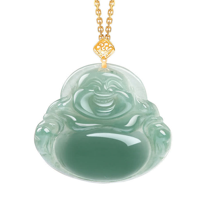 Buddha Stones Laughing Buddha Natural Jade Prosperity Abundance Necklace Pendant - Gold - image 2