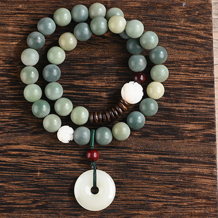 Buddha Stones Cyan Bodhi Seed Lotus Jade Peace Buckle Wisdom Double Wrap Bracelet - image 13