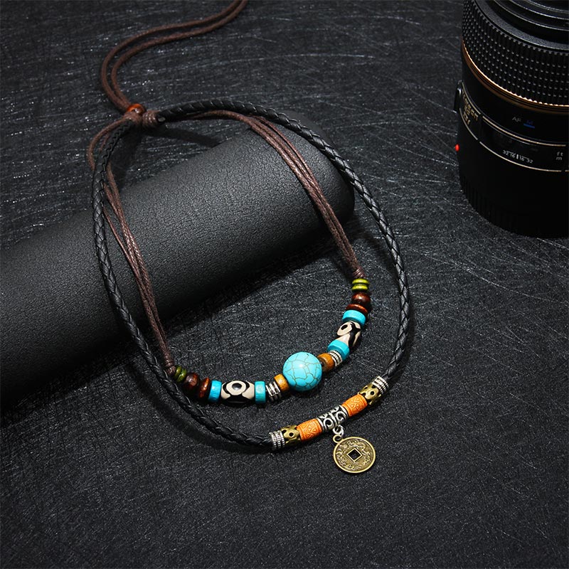 Buddha Stones Turquoise Dzi Bead Protection Necklace - image 1